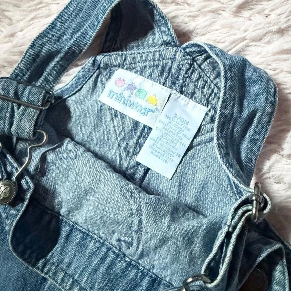 Vintage 90s Americana Distressed Butterfly Retro Utility Overall Denim Baby 3-6M